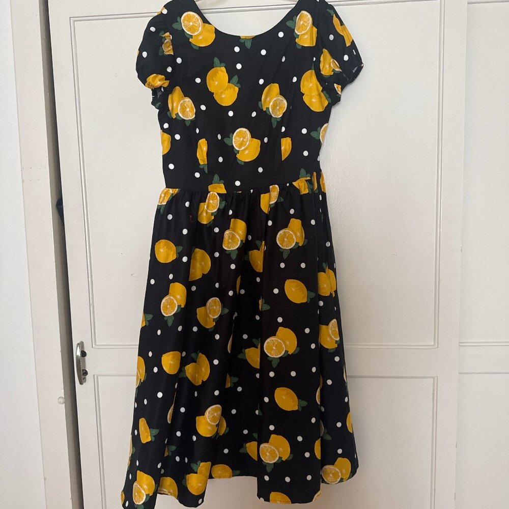Collectif London Lemon & Polka Dot Retro Fit & Flare Dress – UK 12 / US Medium